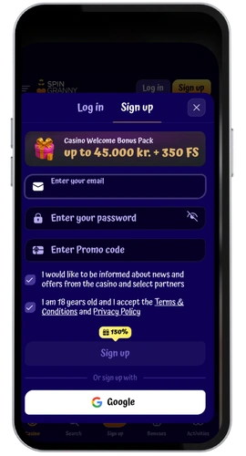 SpinGranny Casino registreren